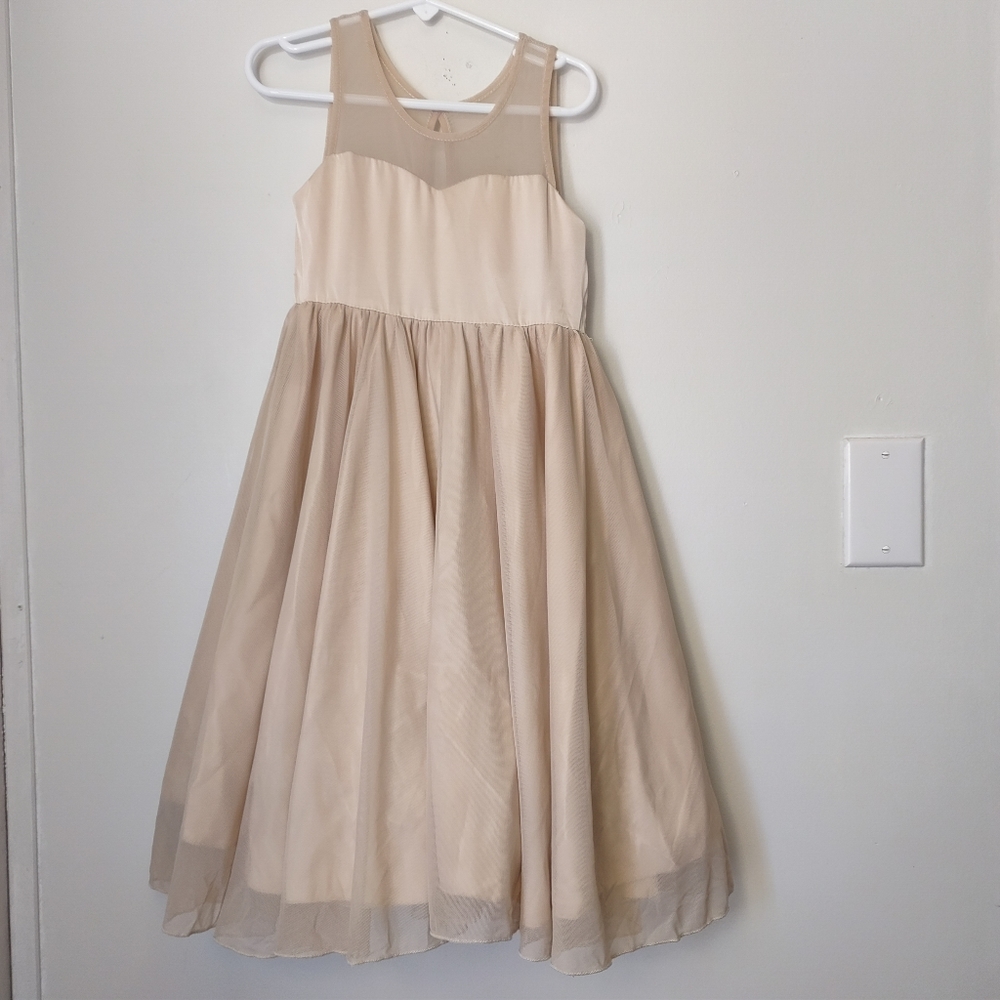 BLUSHFASHION Sweetheart Champagne girls dress, Champagne flower girl twirl dress - Picture 9 of 12